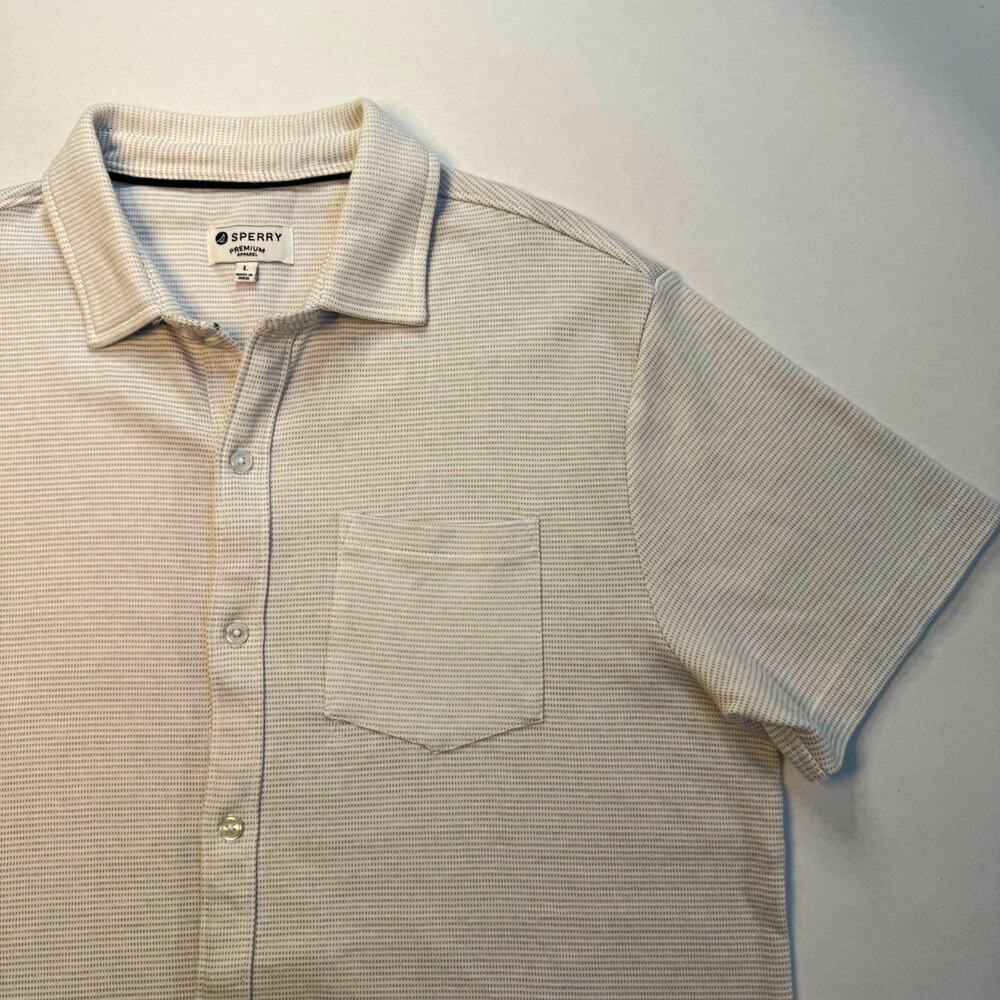 Sperry Men's L White Knit Short Sleeve Button-Up Shirt Pocket Point Collar